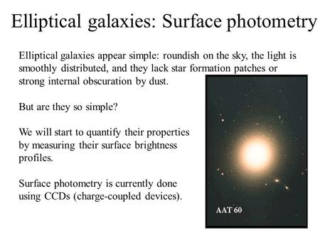 Elliptical galaxies: Surface photometry