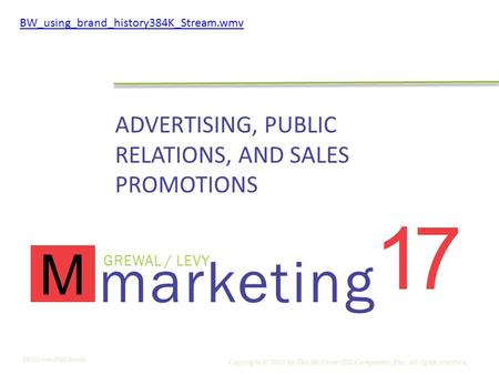 Marketing GREWAL / LEVY M 17 ADVERTISING, PUBLIC RELATIONS, AND SALES PROMOTIONS Copyright © 2011 by The McGraw-Hill Companies, Inc. All rights reserved.