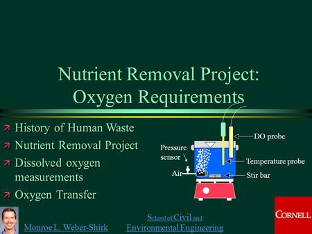 Monroe L. Weber-Shirk S chool of Civil and Environmental Engineering Nutrient Removal Project: Oxygen Requirements ä History of Human Waste ä Nutrient.