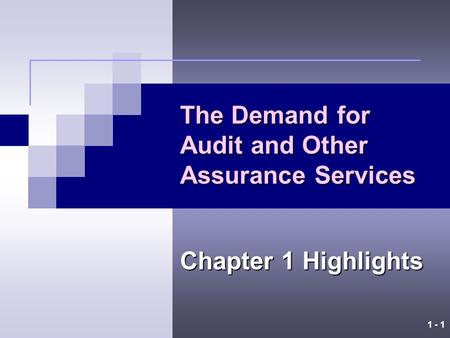 1 - 1 The Demand for Audit and Other Assurance Services Chapter 1 Highlights.