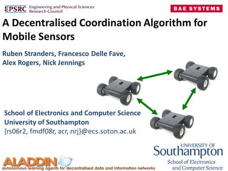 A Decentralised Coordination Algorithm for Mobile Sensors School of Electronics and Computer Science University of Southampton {rs06r2, fmdf08r, acr,