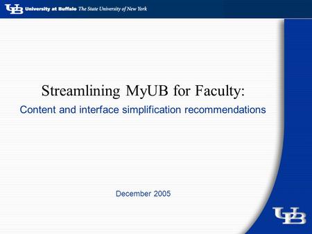 Streamlining MyUB for Faculty: Content and interface simplification recommendations December 2005.