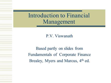 Introduction to Financial Management