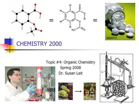 CHEMISTRY 2000 Topic #4: Organic Chemistry Spring 2008 Dr. Susan Lait == aspirin.