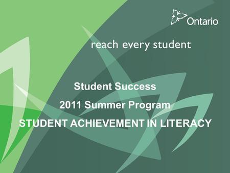 NAME OF YOUR MODULE HERE STUDENT ACHIEVEMENT IN LITERACY