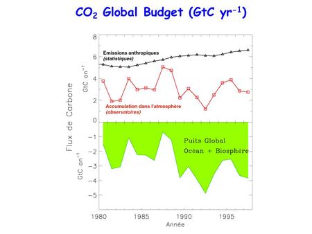 SOURCES PUITS CO 2 Global Budget (GtC yr -1 ) (1 GtC = 10 15 gC)
