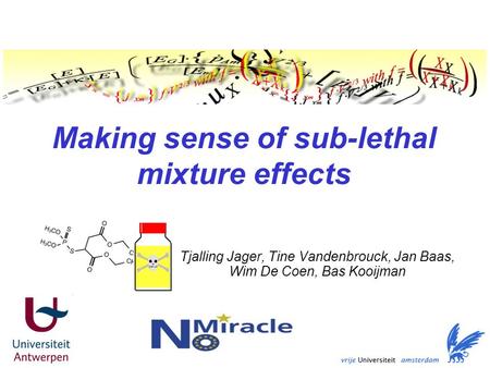 Making sense of sub-lethal mixture effects Tjalling Jager, Tine Vandenbrouck, Jan Baas, Wim De Coen, Bas Kooijman.
