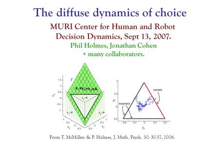 From T. McMillen & P. Holmes, J. Math. Psych. 50: 30-57, 2006. MURI Center for Human and Robot Decision Dynamics, Sept 13, 2007. Phil Holmes, Jonathan.