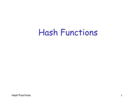 Hash Functions 1 Hash Functions Hash Functions 2 Cryptographic Hash Function  Crypto hash function h(x) must provide o Compression  output length is.