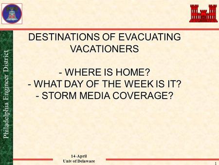 14-April Univ of Delaware Philadelphia Engineer District 1 DESTINATIONS OF EVACUATING VACATIONERS - WHERE IS HOME? - WHAT DAY OF THE WEEK IS IT? - STORM.