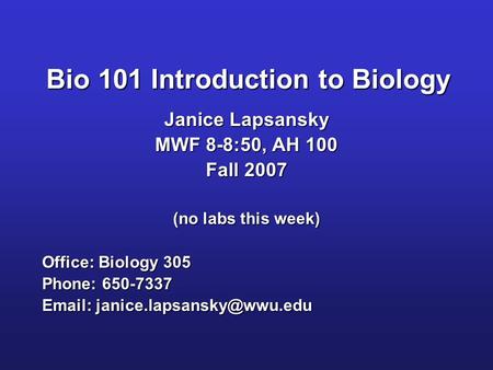 Bio 101 Introduction to Biology