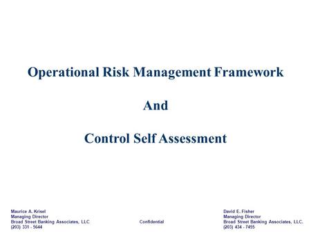 Operational Risk Management Framework Control Self Assessment