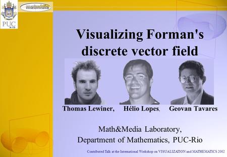 Contributed Talk at the International Workshop on VISUALIZATION and MATHEMATICS 2002 Thomas Lewiner, Hélio Lopes, Geovan Tavares Math&Media Laboratory,
