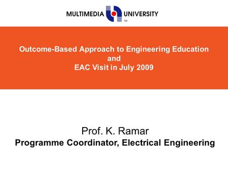 Prof. K. Ramar Programme Coordinator, Electrical Engineering