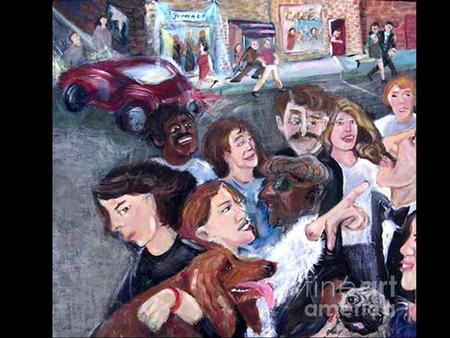 Title: Busy Street with People Artist: Barbara Yalof Medium: Painting - Acrylic On Canvas.