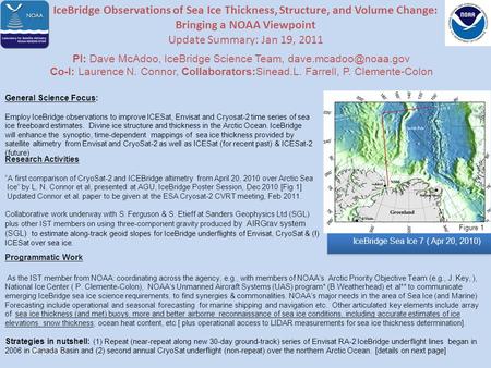 7/14/2015 IceBridge Observations of Sea Ice Thickness, Structure, and Volume Change: Bringing a NOAA Viewpoint Update Summary: Jan 19, 2011 PI: Dave McAdoo,