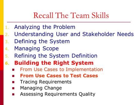 Recall The Team Skills Analyzing the Problem