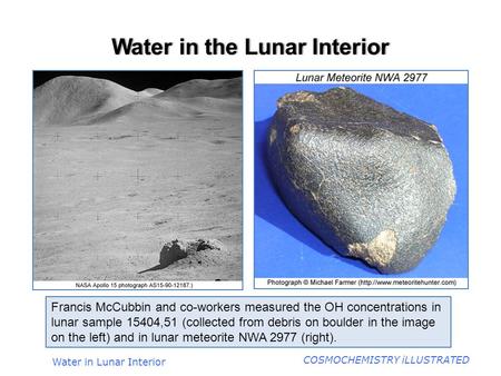 COSMOCHEMISTRY iLLUSTRATED Water in the Lunar InteriorWater in the Lunar Interior Francis McCubbin and co-workers measured the OH concentrations in lunar.