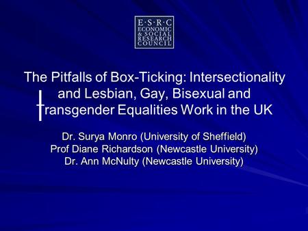 The Pitfalls of Box-Ticking: Intersectionality and Lesbian, Gay, Bisexual and Transgender Equalities Work in the UK Dr. Surya Monro (University of Sheffield)