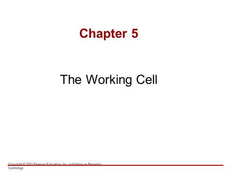 Copyright © 2003 Pearson Education, Inc. publishing as Benjamin Cummings Chapter 5 The Working Cell.