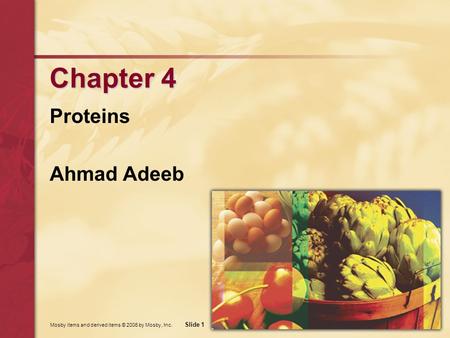 Mosby items and derived items © 2006 by Mosby, Inc. Slide 1 Chapter 4 Proteins Ahmad Adeeb.