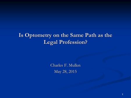 1 Is Optometry on the Same Path as the Legal Profession? Charles F. Mullen May 28, 2015.