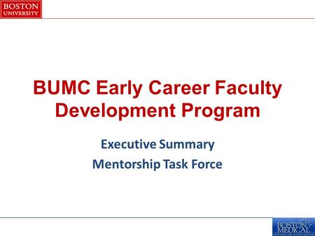 BUMC Early Career Faculty Development Program Executive Summary Mentorship Task Force.