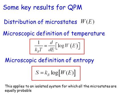 Microscopic definition of entropy Microscopic definition of temperature This applies to an isolated system for which all the microstates are equally probable.