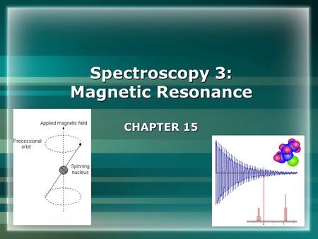 Spectroscopy 3: Magnetic Resonance CHAPTER 15. Conventional nuclear magnetic resonance Energies of nuclei in magnetic fields Typical NMR spectrometer.