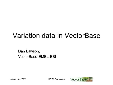 November 2007BRC5 Bethesda Variation data in VectorBase Dan Lawson, VectorBase EMBL-EBI.
