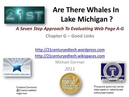 Are There Whales In Lake Michigan ? A Seven Step Approach To Evaluating Web Page A-G Chapter G – Good Links