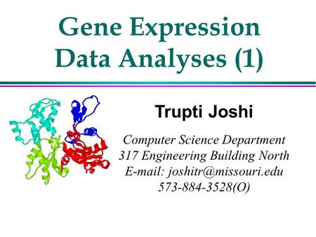 Gene Expression Data Analyses (1) Trupti Joshi Computer Science Department 317 Engineering Building North   573-884-3528(O)