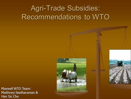 Agri-Trade Subsidies: Recommendations to WTO Maxwell WTO Team: Maithreyi Seetharaman & Han Sic Cho.
