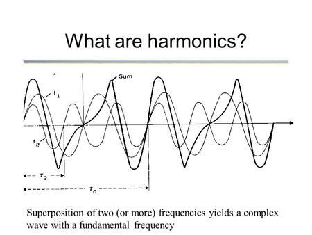 What are harmonics? Superposition of two (or more) frequencies yields a complex wave with a fundamental frequency.