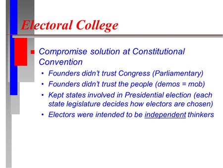 Electoral College Compromise solution at Constitutional Convention