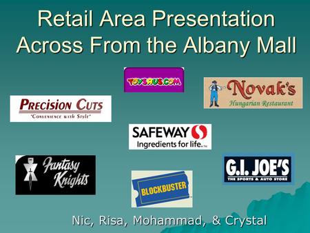 Retail Area Presentation Across From the Albany Mall Nic, Risa, Mohammad, & Crystal.