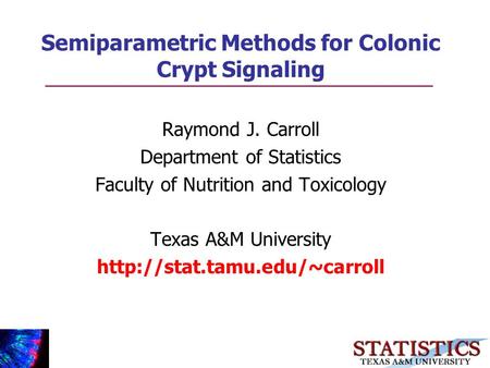 Semiparametric Methods for Colonic Crypt Signaling Raymond J. Carroll Department of Statistics Faculty of Nutrition and Toxicology Texas A&M University.