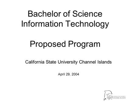 Bachelor of Science Information Technology Proposed Program California State University Channel Islands April 29, 2004.