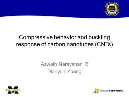 Compressive behavior and buckling response of carbon nanotubes (CNTs) Aswath Narayanan R Dianyun Zhang.