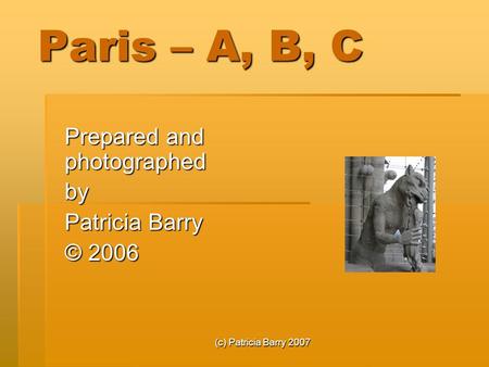 (c) Patricia Barry 2007 Paris – A, B, C Prepared and photographed by Patricia Barry © 2006.