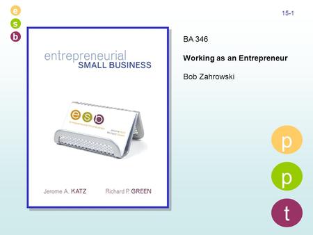 E s b 15-1 p p t BA 346 Working as an Entrepreneur Bob Zahrowski.
