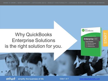 Www.erpsolutions4u.com Why QuickBooks Enterprise Solutions is the right solution for you. START Slide 1 of 7.