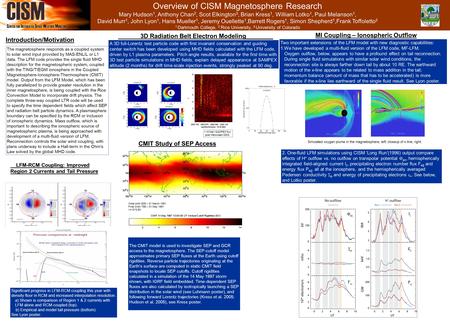Overview of CISM Magnetosphere Research Mary Hudson 1, Anthony Chan 2, Scot Elkington 3, Brian Kress 1, William Lotko 1, Paul Melanson 1, David Murr 1,