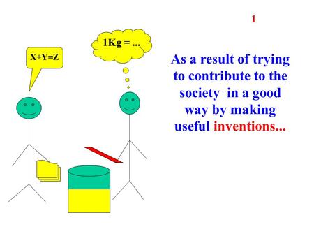 As a result of trying to contribute to the society in a good way by making useful inventions... 1 X+Y=Z 1Kg =...