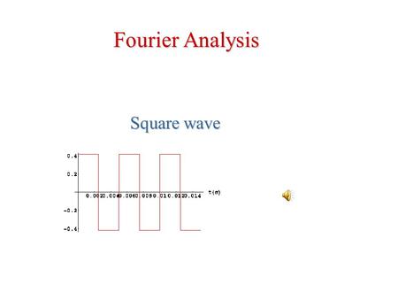 Square wave Fourier Analysis + + = Adding sines with multiple frequencies we can reproduce ANY shape.