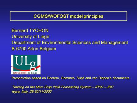 CGMS/WOFOST model principles