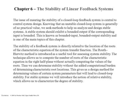 Chapter 6 – The Stability of Linear Feedback Systems