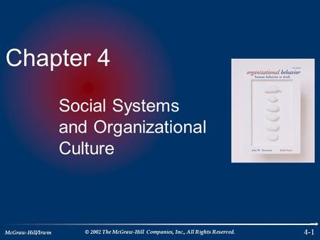 McGraw-Hill/Irwin © 2002 The McGraw-Hill Companies, Inc., All Rights Reserved. 4-1 Chapter 4 Social Systems and Organizational Culture.