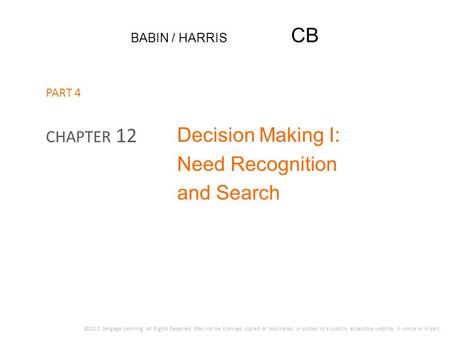 Decision Making I: Need Recognition and Search