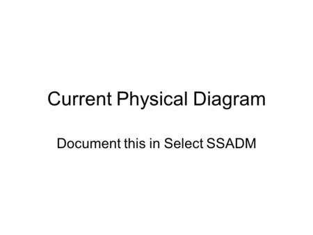 Current Physical Diagram Document this in Select SSADM.